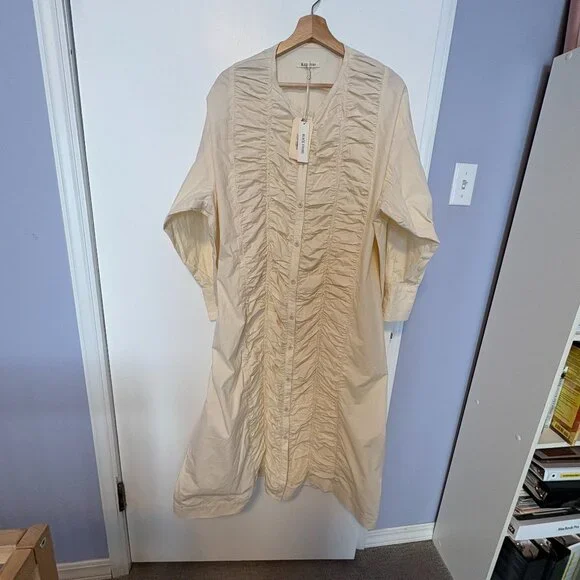 Black Crane NWT Women's Cotton Ruffled Dress in Ivory Sz L - Picture 2 of 11